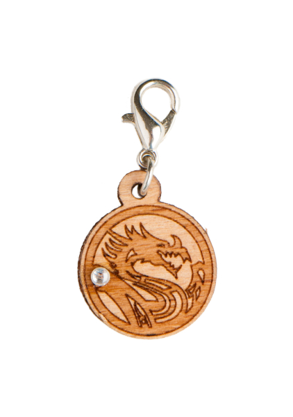 Dragon - breloque en bois avec cristal - 1 pièce