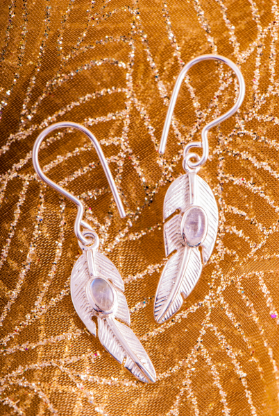 Boucles d'oreilles plumes avec labradorite