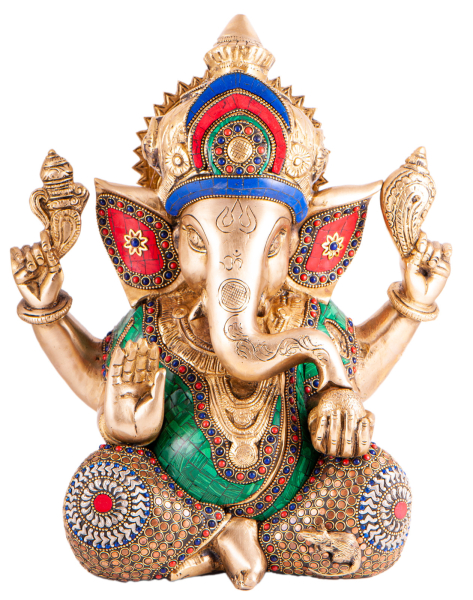 Ganesha en laiton avec art de la pierre, 30 cm