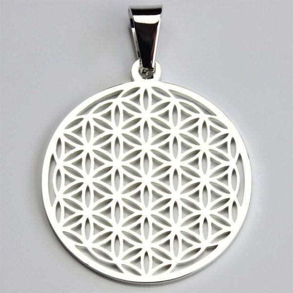 Pendentif Fleur de vie acier inoxydable argenté Ø 30 mm