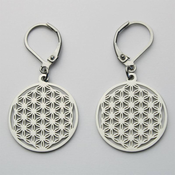 1 paire de pendants d'oreilles fleur de vie en filigrane inox Ø 20 mm