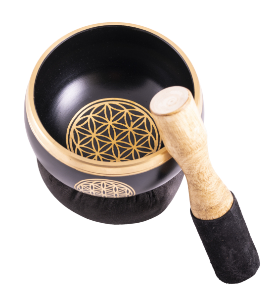 Set bols chantants Flower of Life noir - or