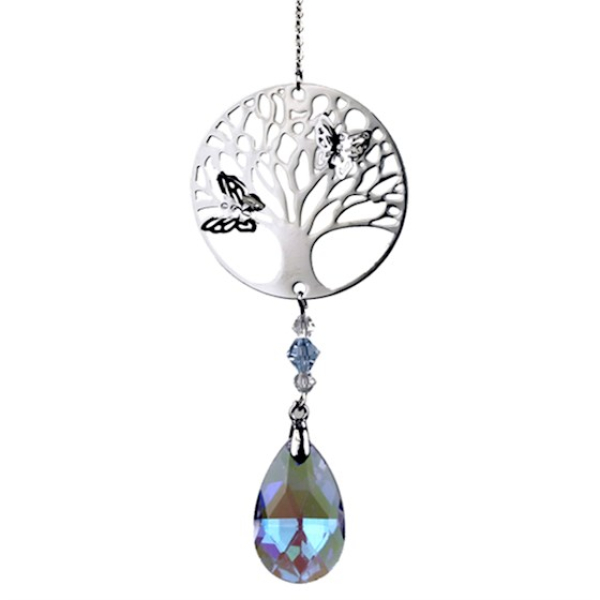 Tree of Life mit Regenbogen-Kristalltropfen weiß - Fensterschmuck