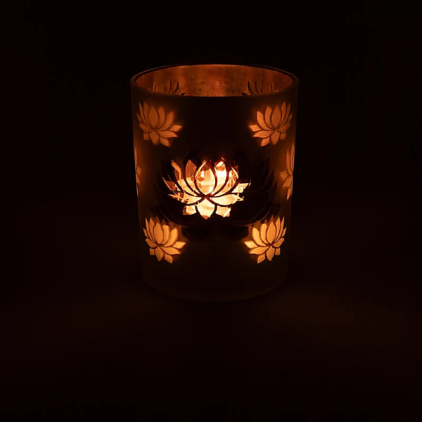 Bougeoir givré/métallisé Lotus