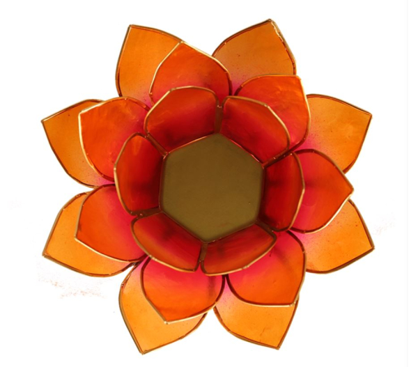 Lotus Teelichthalter orange goldfarbig