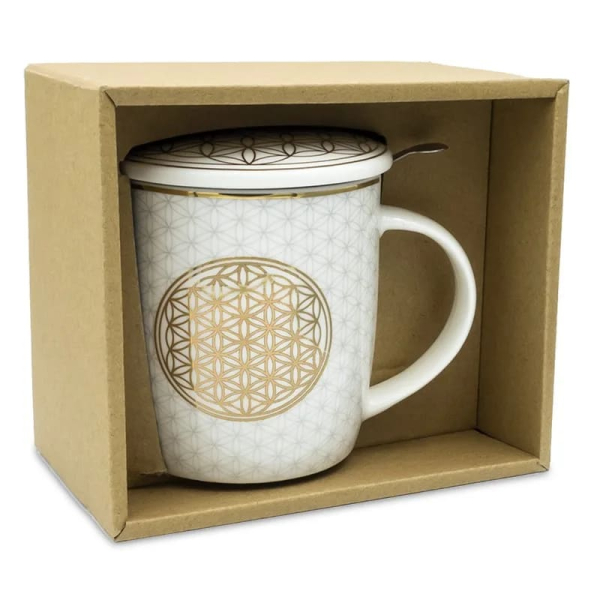 Tasse à thé avec passoire et couvercle Fleur de vie