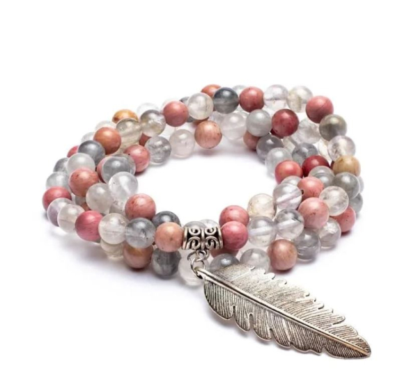 Mala rhodonite / quartz gris + plume