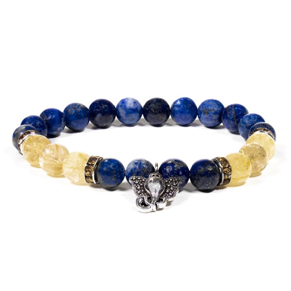 Bracelet Lapis lazuli/rutilquartz avec Ganesha