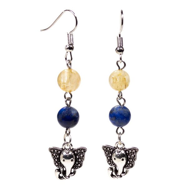 Boucles d'oreilles Lapis lazuli/rutilquartz avec ganesha