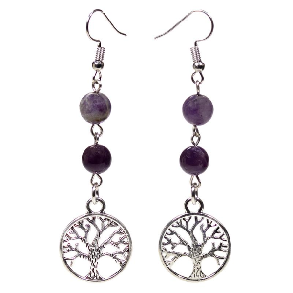 Boucles d'oreilles en fluorite / améthyste avec arbre de vie - Kopie