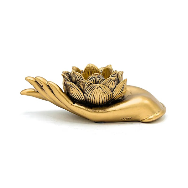 Porte-bougie Lotus main doré