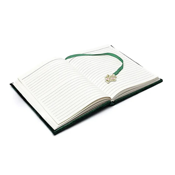 Notizbuch Samt grün mit Lebensbaum und Herzen
