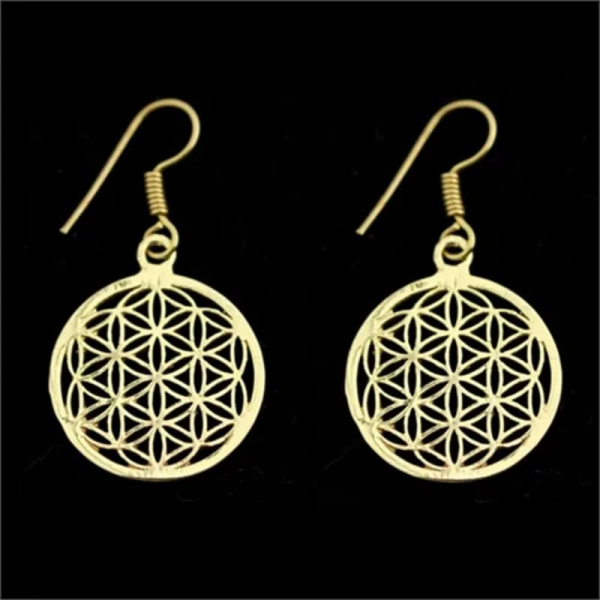 Boules de Qi Gong argentées 3,5 cm Boucles d'oreilles Fleur de vie laiton doré