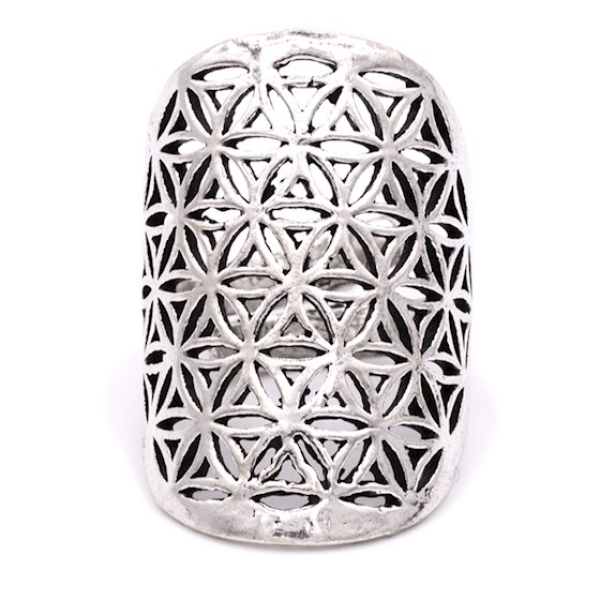 Anneau fleur de vie laiton couleur argent