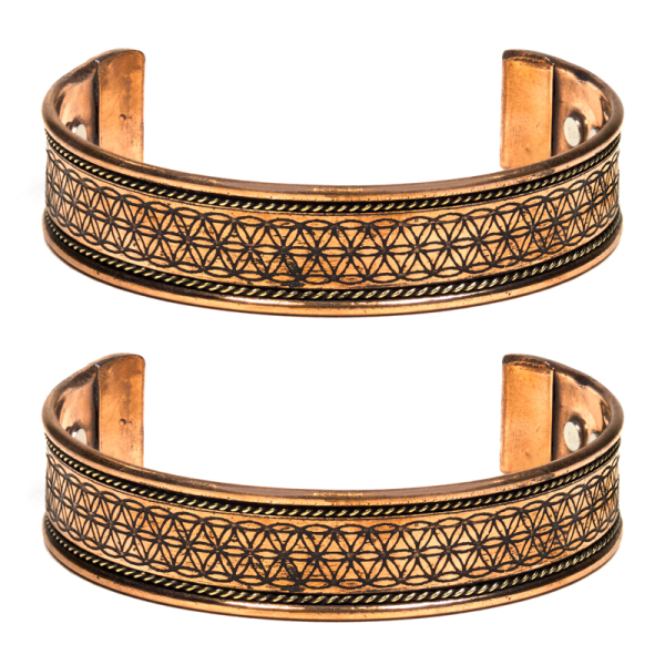 Bracelet magnétique en cuivre avec fleur de vie - 2 pièces