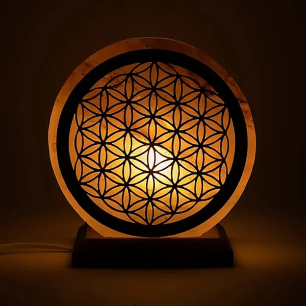 Salzlampe Blume des Lebens mit Kabel und LED