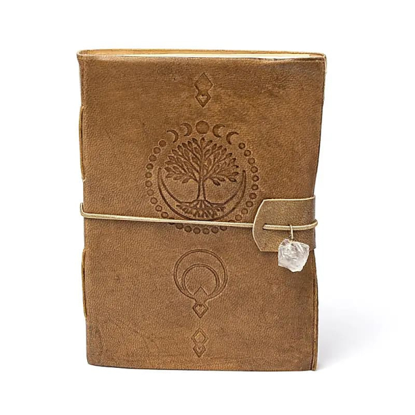 Carnet « Arbre de vie » avec cristal de roche et couverture en similicuir