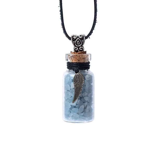 Bouteille cadeau en verre et cordon avec angélite et ailes d'ange