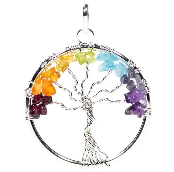 Pendentif chakra arbre laiton argenté