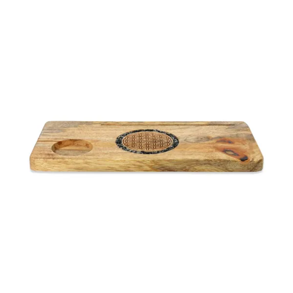 Kartenhalter Blume des Lebens Turmalin und Pyrit Mangoholz