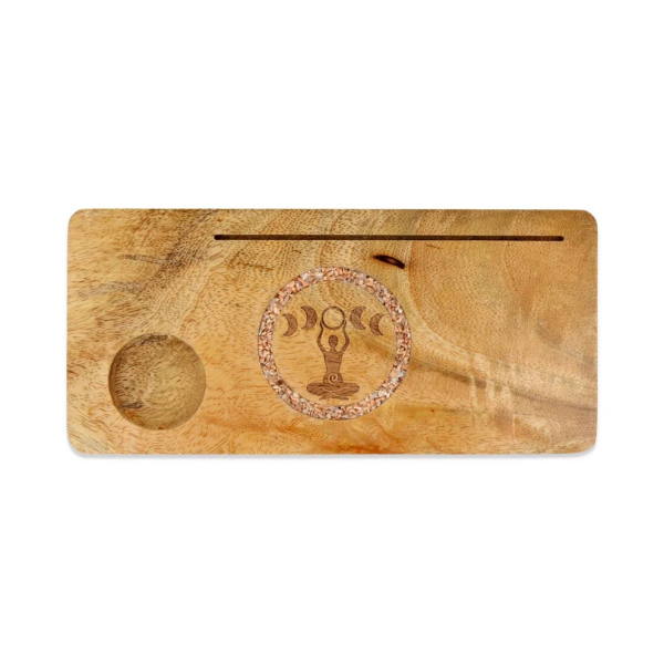 Kartenhalter Göttin Mondphasen rosa Mondstein Mangoholz