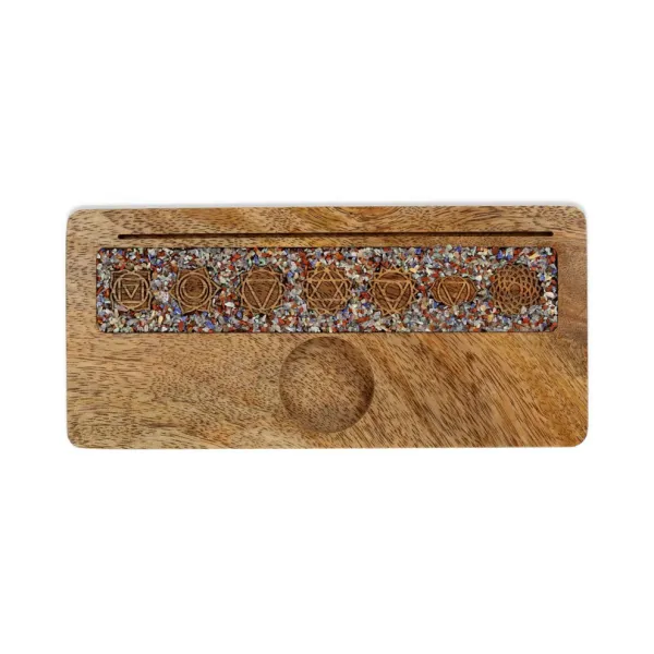 Kartenhalter 7 Chakren gemischte Chakra-Edelsteine Mangoholz