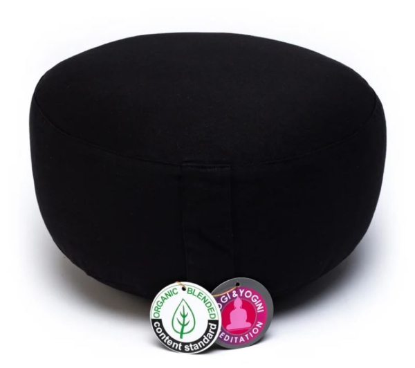 Coussin de méditation noir brodé d'OM, coton bio