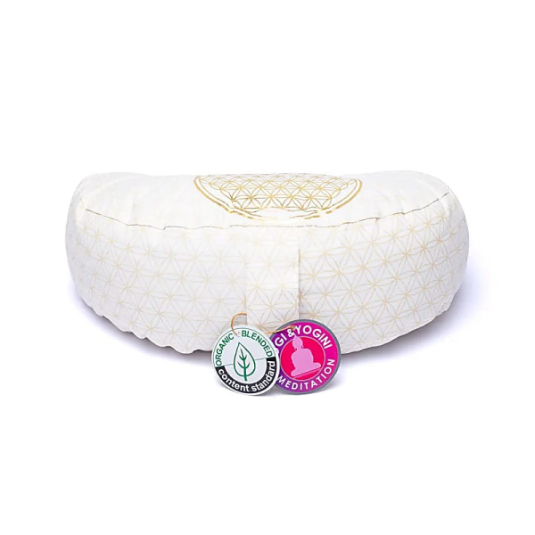 Coussin de méditation Fleur de vie demi-lune Coton bio (OCS)