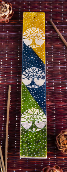 Support en pierre ollaire arbre de vie coloré