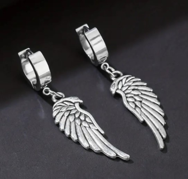 Boucles d'oreilles ailes d'ange et œil d'aigle en acier inoxydable ! !! SEULEMENT 4 pièces ! !!