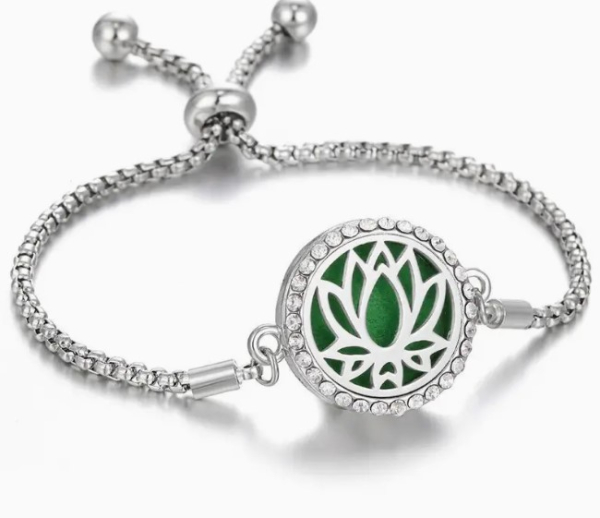 Bracelet Lotus, bijoux diffuseur avec chaîne ajustable, pierres scintillantes, pour l'aromathérapie