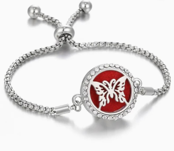 Schmetterling Armband, Diffusor Schmuck mit verstellbarer Kette, Glitzersteinchen, zur Aromatherapie