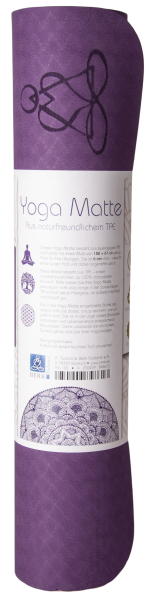 Tapis de yoga TPE écologique - violet foncé / violet tendre avec fleur de vie