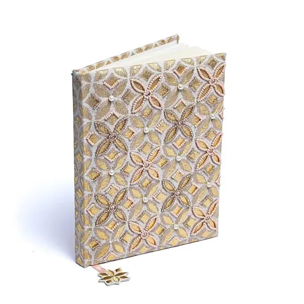 Notizbuch Samt beige/gold mit Blume des Lebens