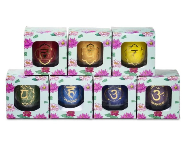 Coffret : 7 bougies parfumées votives chakra dans coffret cadeau *** SEULEMENT 1 PIECE ***