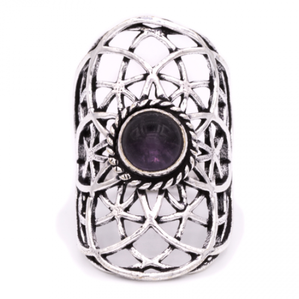 Bague fleur de vie améthyste argentée